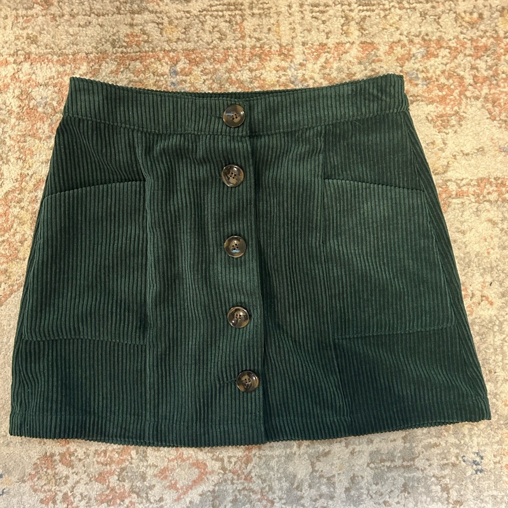 Green Corduroy Button-Front Skirt
